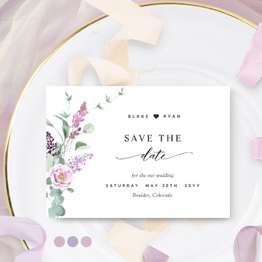 Save The Date Élégant violet, mauve, Mariage couleur pastel