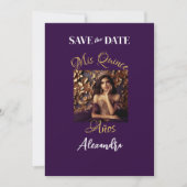Save The Date Elégant violet or photo Quinceañera espagnol (Devant)