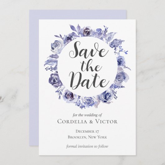 Save The Date Élégant violet Rose Floral Winter Lavender (Devant / Derrière)
