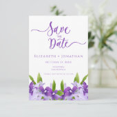 Save The Date Élégant violet vert Floral Feuille Mariage (Debout devant)