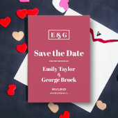 Save The Date Élégant Viva Magenta Monogram Mariage chic