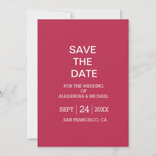 Save The Date Élégant Viva Magenta Script Mariage (Devant)