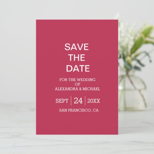 Save The Date Élégant Viva Magenta Script Mariage (Debout devant)
