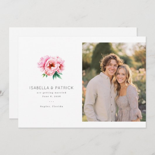Save The Date Elegant Wedding Announcement with Floral Design (Devant / Derrière)
