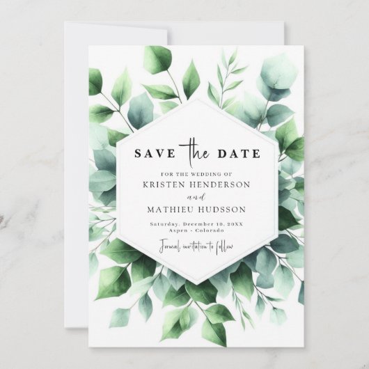 Save The Date Elégant Whimsical Eucalyptus Mariage numérique (Devant)