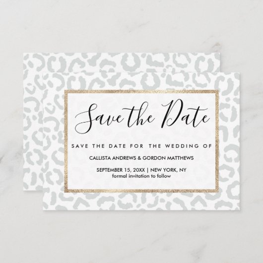 Save The Date Elegant White Gray Leopard Cheetah Animal Print (Devant / Derrière)