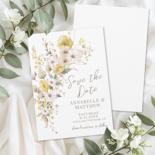 Save The Date Elegant Wildflower Yellow Floral Wedding