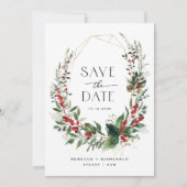 Save The Date Elegant Winter Berries Greenery Wedding Photo (Devant)