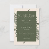 Save The Date Elegant Winter Berries Pine Ivory Wedding Photo (Dos)
