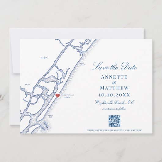 Save The Date Elegant Wrightsville Beach Code QR Mariage (Devant)