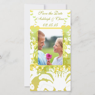Save The Date Elegant Yellow & Lime Damask Enregistrer la date