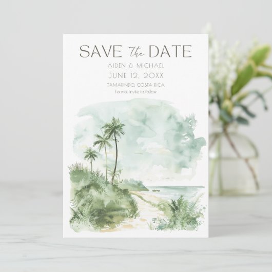 Save The Date Elégante aquarelle Beach Mariage (Debout devant)