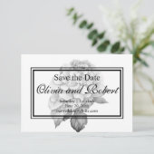 Save The Date Elégante aquarelle blanche gris noir floral (Debout devant)