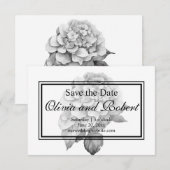 Save The Date Elégante aquarelle blanche gris noir floral (Devant / Derrière)