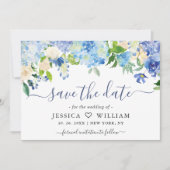 Save The Date Elégante aquarelle bleu Hydrangea Mariage floral (Devant)