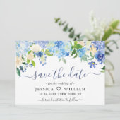 Save The Date Elégante aquarelle bleu Hydrangea Mariage floral (Debout devant)