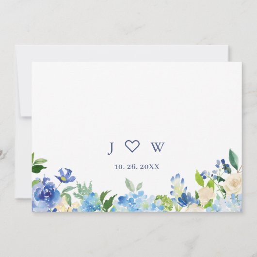 Save The Date Elégante aquarelle bleu Hydrangea Mariage floral (Dos)
