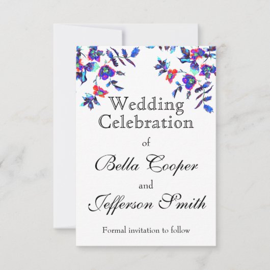 Save The Date Elégante aquarelle bleue florale (Devant)