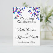 Save The Date Elégante aquarelle bleue florale (Debout devant)