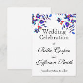 Save The Date Elégante aquarelle bleue florale (Devant / Derrière)