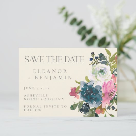 Save The Date Elégante aquarelle Botanique Floral Mariage (Debout devant)