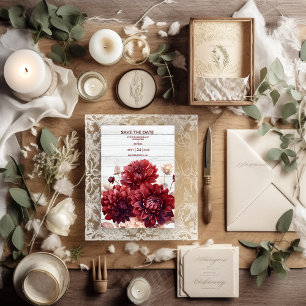 Save The Date Elégante aquarelle Burgundy Dahlia Mariage