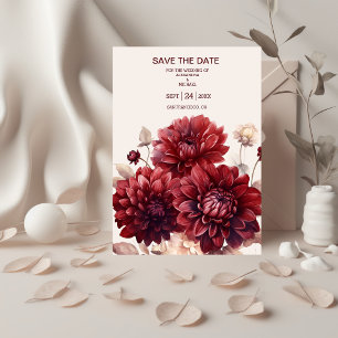 Save The Date Elégante aquarelle Burgundy Dahlia Mariage