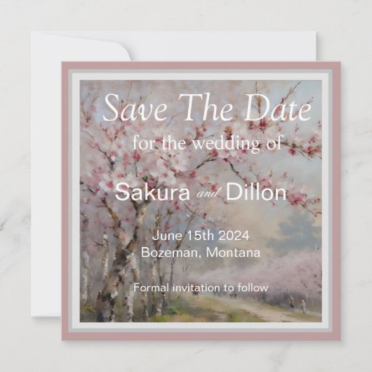 Save The Date Elégante aquarelle cerise en fleurs (Devant)