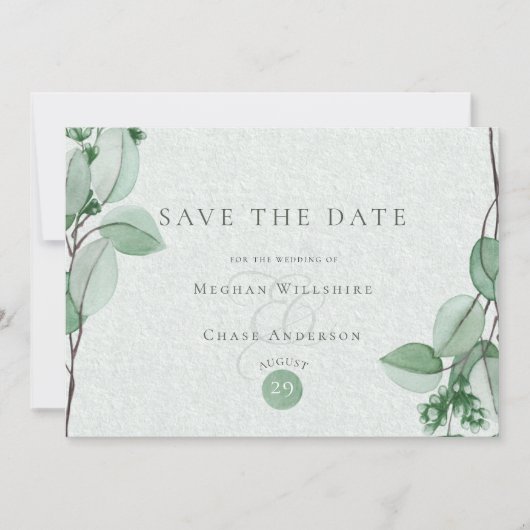 Save the date | Élégante aquarelle Eucalyptus (Devant)
