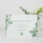 Save the date | Élégante aquarelle Eucalyptus (Debout devant)