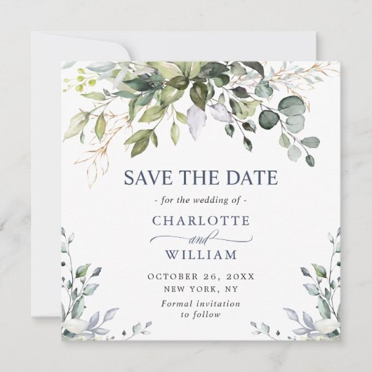 Save The Date Elégante aquarelle Eucalyptus Enregistrer la date (Devant)