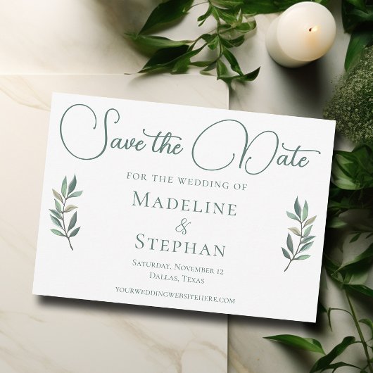 Save The Date Elégante aquarelle Eucalyptus Feuille verte modern