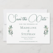Save The Date Elégante aquarelle Eucalyptus Feuille verte modern (Devant)