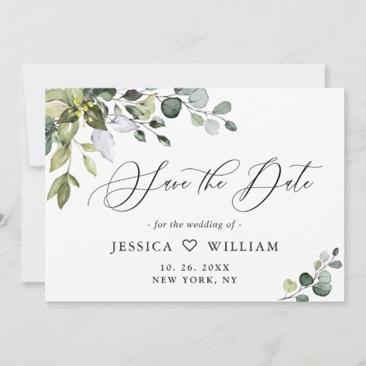 Save The Date Elégante aquarelle Eucalyptus Floral Mariage PHOTO (Devant)