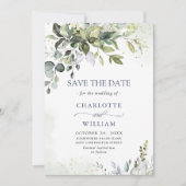 Save The Date Elégante aquarelle Eucalyptus Mariage vert (Devant)