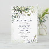 Save The Date Elégante aquarelle Eucalyptus Mariage vert (Debout devant)