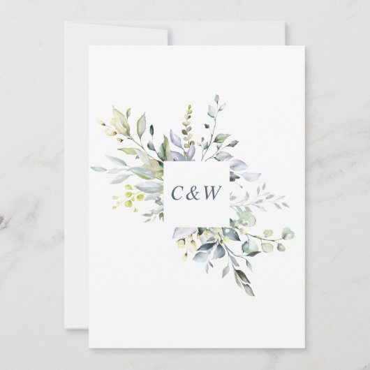 Save The Date Elégante aquarelle Eucalyptus Mariage vert (Dos)