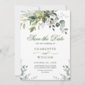 Save The Date Elégante aquarelle Eucalyptus Mariage vert (Devant)