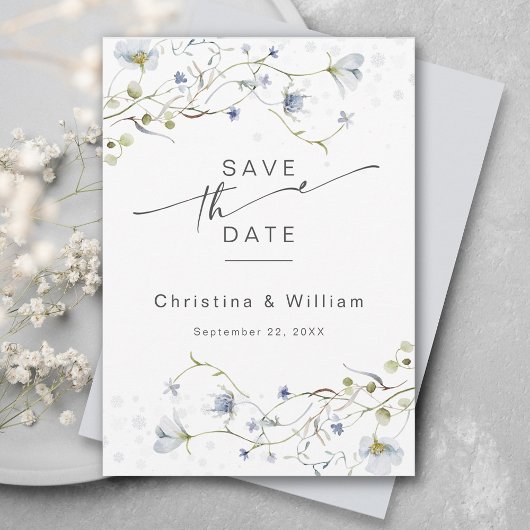 Save The Date Elégante aquarelle Fleur sauvage d'hiver Mariage