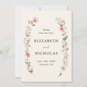 Save The Date Elégante aquarelle Fleur sauvage Jardin Mariage (Devant)