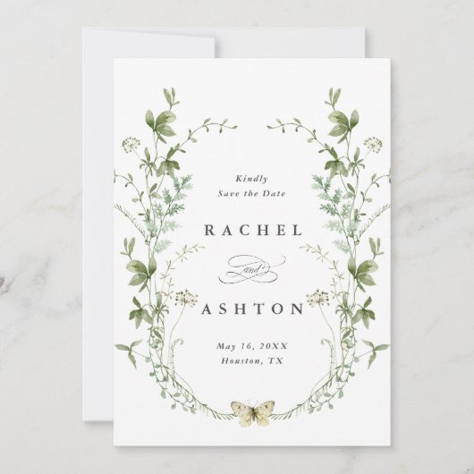 Save The Date Elégante aquarelle Fleur sauvage photo Mariage (Devant)