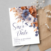 Save The Date Elégante aquarelle Floral Dusty Blue Rust Mariage