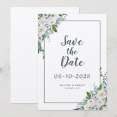 Save The Date Elégante aquarelle Floral Greenery Mariage Grey (Devant / Derrière)