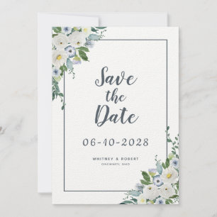 Save The Date Elégante aquarelle Floral Greenery Mariage Grey