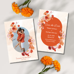 Save The Date élégante aquarelle florale orange brun arche photo