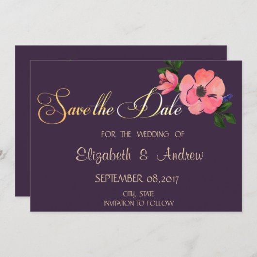 Save The Date Elégante aquarelle Flower Wedding Enregistrer la d (Devant / Derrière)