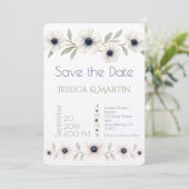 Save The Date Elégante aquarelle ivoire marine bleu Mariage d'an (Debout devant)