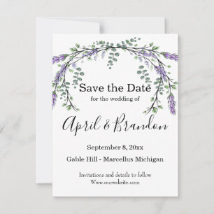 Save The Date Elégante aquarelle Lavender Eucalyptus
