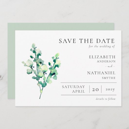 Save The Date Elégante aquarelle Mariage (Devant / Derrière)