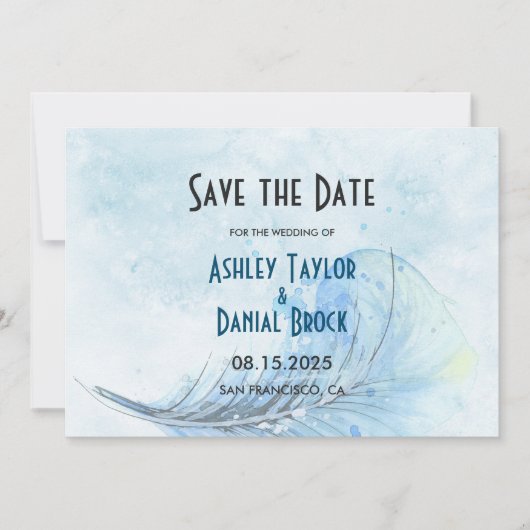 Save The Date Elégante aquarelle marine bleu rustique Mariage mo (Devant)